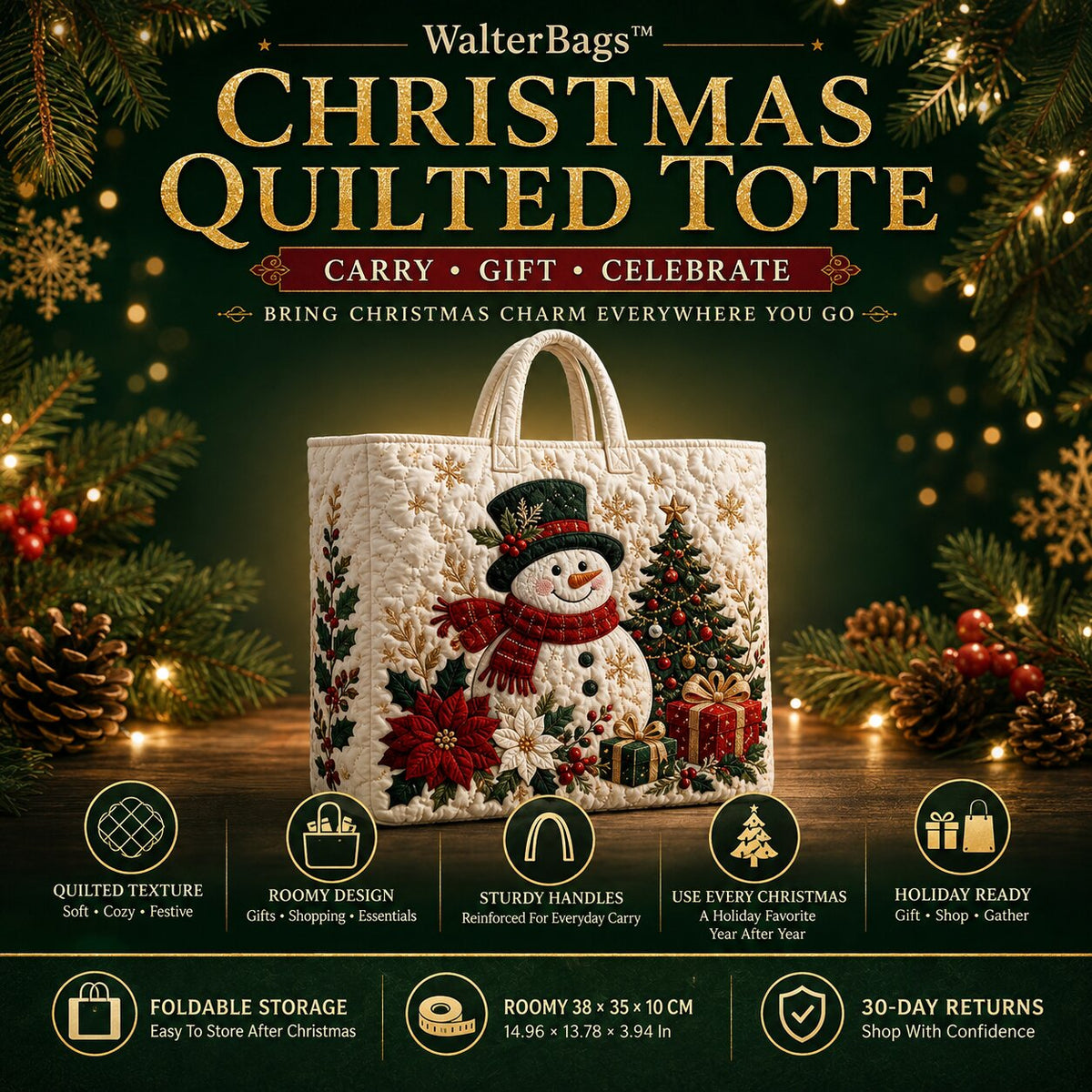 WalterBags Christmas Quilted Tote
