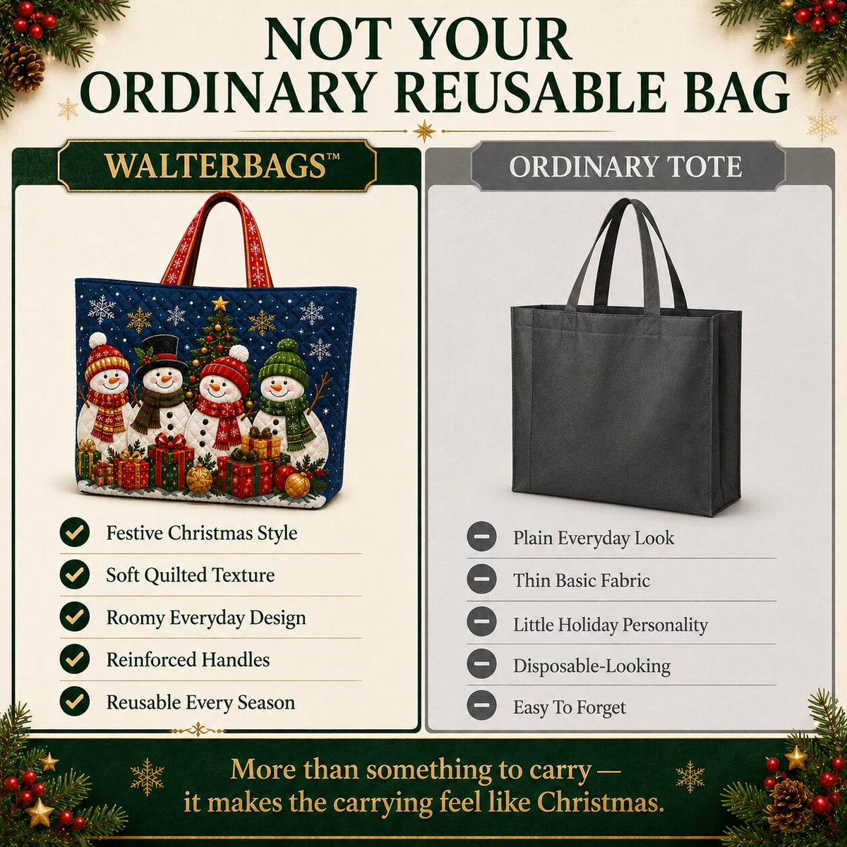 WalterBags Christmas Quilted Tote
